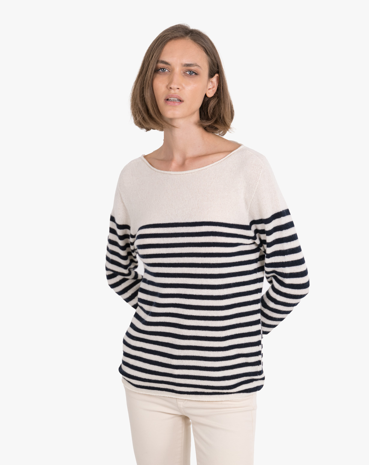 Women's Cashmere Striped Boat Neck MaisonCashmere